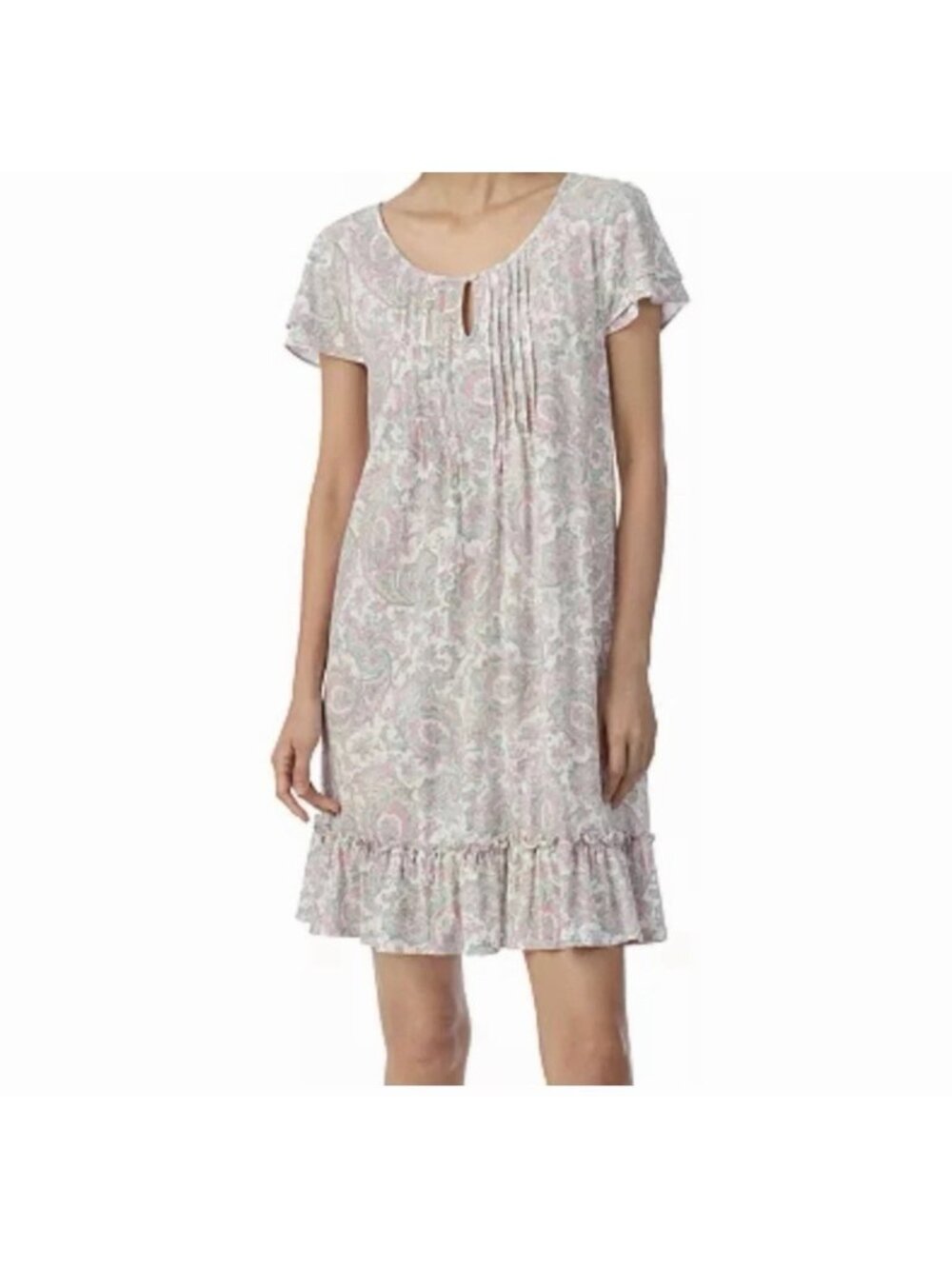 Lauren Ralph Lauren Womens Floral Nightgown Size M Ruffle Pleated Paisley Pastel
